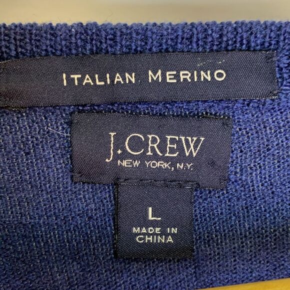 J. Crew Bright Navy Blue 100% Merino Wool V-Neck Long Sleeve Sweater Size L - Picture 5 of 11